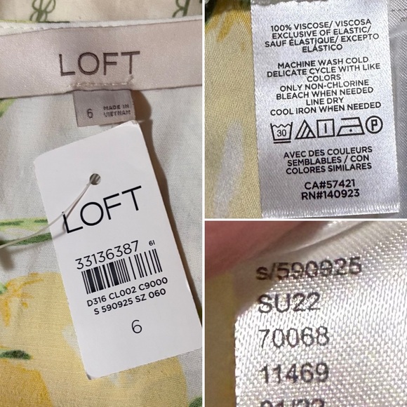 LOFT White Yellow Fluttler Sleeve Lemon Print Mini Dress 6 Has Pockets! NWT - Picture 12 of 13